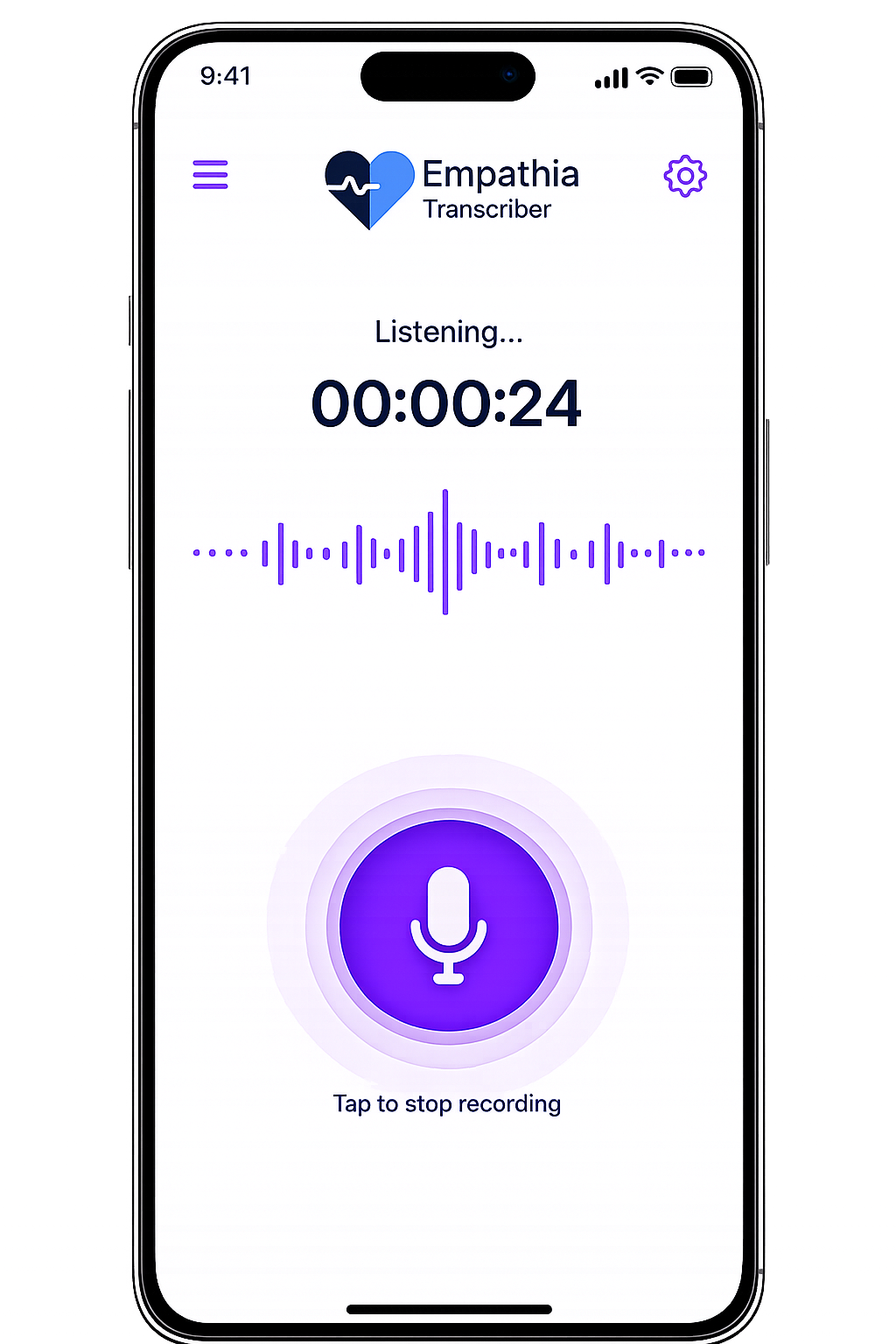 Empathia Transcriber listening on a mobile phone