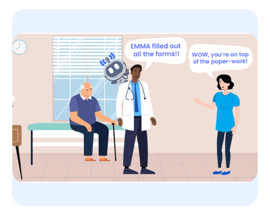 Illustration of doctor, patient, and EMMA robot