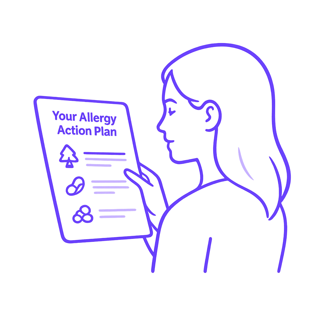 Patient reviewing an allergy action plan