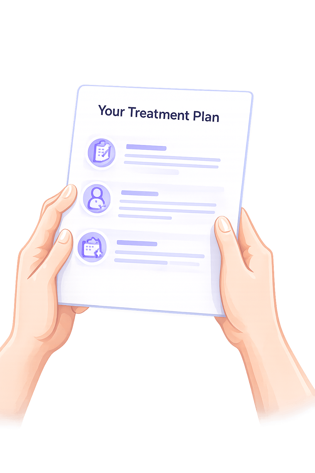 Hands holding a patient's treatment plan document
