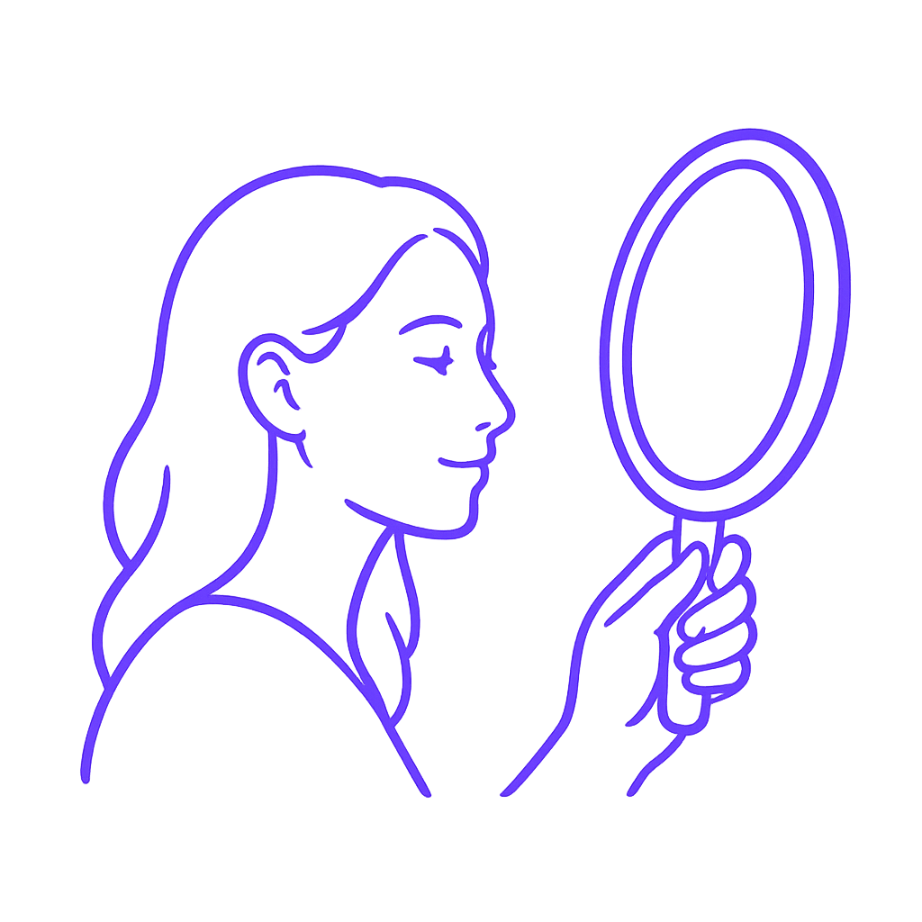 Patient looking in a hand mirror